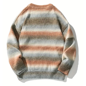 เสื้อสเวตเตอร์ถักคอกลมผู้ชาย ลายทาง สีเบจ สีน้ำตาล ทรงโอเวอร์ไซส์ สวมใส่สบายๆ สำหรับฤดูใบไม้ร่วง - Product Image 2