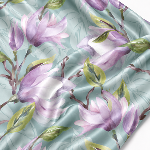 Tissu en satin de soie modal 100% pur, bleu floral, tissage satiné, textile floral pour vêtements féminins, robe de nuit d'été - Product Image 3