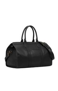Unisex Leather Weekender Duffle Bag Zipper Closure Large Capacity Travel Bag Black <b>Soft</b> Handle - Product Image 1
