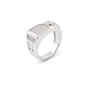 Bague Chevalière en Argent Sterling 925 Micro-Pavée de Zircons Cubiques pour Homme, Cadeau de Mariage ou de Fête, Finition Géométrique Poli Miroir - Product Image 3
