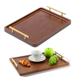 Bandeja rectangular de madera para servir con asas, diseño personalizado, de blossom craft india - Product Image 6