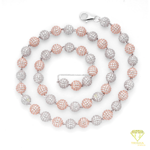Cadena de cuentas redondas alternadas de plata de ley 925 con diamantes de moissanita de lujo, joyería hip hop para compradores mayoristas - Product Image 5