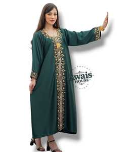 Awais House Women's Green Embroidered Polyester <b>Kaftan</b> Winter Elegant Floor Length Regular Fit <b>Long</b> Sleeve Hooded Ethnic Wedding - Product Image 4