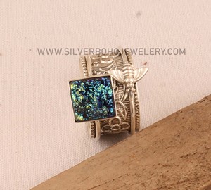 Wholesale 925 Sterling Silver <b>Bee</b> Band Ring Sunshine Druzy Quartz Nature Inspired Minimalist Stackable Ring for Women 2026 - Product Image 4