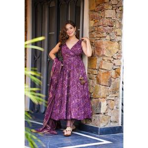 Swank Designer Purple Anarkali Gown with Bottom and Dupatta <b>Modest</b> <b>Sets</b> for Party Wear - Product Image 5