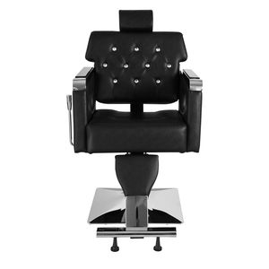 Sedia da Barbiere Nera HZ88111 N001 con Vassoio Quadrato Zincato, Rivestimento in Pelle PVC e Poggiapiedi Retrattile, Capacità 136 kg - Product Image 1