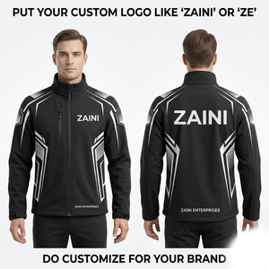 Veste Softshell Premium 320 GSM en Polyester Spandex, Noir et Blanc, Logo Personnalisé, Coupe-Vent - Product Image 1