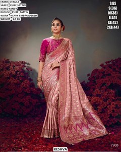 Sari Banarasi traditionnel Ishaani en or rose pour les occasions festives et hivernales, sans plis et anti-humidité - Product Image 3