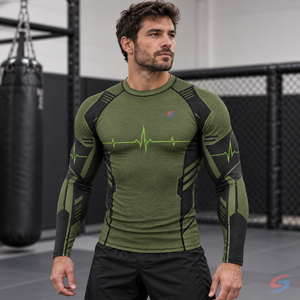 Custom Olive Tactical Pulse BJJ MMA Rash Guard Men <b>Long</b> <b>Sleeve</b> <b>Compression</b> <b>Shirt</b> Sublimated Grappling Fightwear OEM Manufacturer - Product Image 1