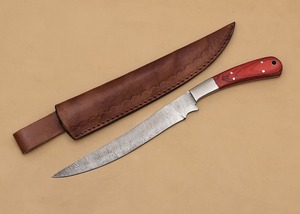 Hermosa cuchilla de chef hecha a mano de acero de Damasco – Mango de madera, 12 pulgadas de largo total y filo biselado para caza - Product Image 3