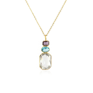 Hip hop necklace amethyst swiss blue crystal quartz triple gemstone pendant necklace 18k gold plated bezel set jewelry necklaces - Product Image 2