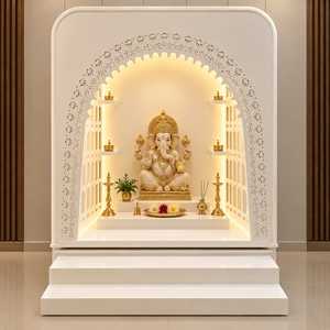 ABS Premium Modern Handmade Pooja <b>Mandir</b> Home Indian Temple Furniture Hindu Prayer Unit LED Backlit Arch Intricate Jaali - Product Image 4