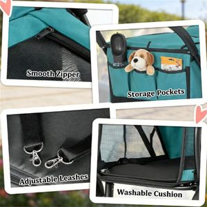 Poussette pour animaux de compagnie vert foncé facile à transporter, transporteur pratique pour chiens - Product Image 2