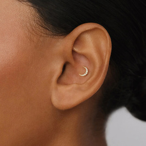 Zisma 14K Gold Crescent Moon Lab Grown Diamond Labret Internal Threaded Flat <b>Back</b> Celestial Diamond Stud Factory Price Jewelry - Product Image 2