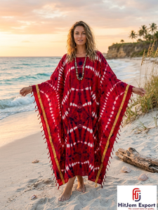 Vestido Kaftán Bohemio Tie Dye para Mujer, Holgado, Largo hasta el Tobillo, Manga Corta, para Playa, Verano, Chifón Viscosa, Cuello Redondo, OEM ODM - Product Image 2