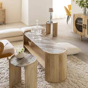 โต๊ะกาแฟทรงวงรี แวนดาน่า แอสตัน เครสต้า ทำจากไม้มะม่วงและหินอ่อน - Product Image 1