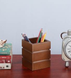 Porte-papeterie en bois contemporain, organiseur de stylos fonctionnel en bois pour étudiants, support élégant pour accessoires d'écriture en bois - Product Image 2
