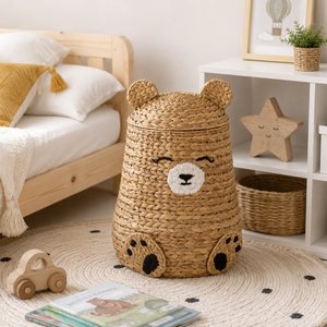Cesta de Almacenamiento de Jacinto de Agua Hecha a Mano al por Mayor con Tapa, Organizador de Juguetes para Niños, Cesta Decorativa Tejida para Guardería - Product Image 1