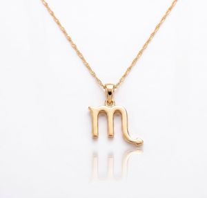<b>Scorpio</b> Zodiac 18K Gold Plated Brass Trendy Box Chain <b>Necklace</b> with Natural Stone Children's Gift Astrology Pendant - Product Image 1