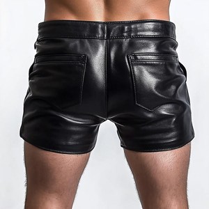 Shorts pour femme taille mi-haute coupe skinny noir en Spandex/Polyester/Cuir PU imperméable style HIGH STREET avec logo personnalisé et braguette boutonnée - Product Image 2