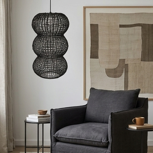 Handcrafted <b>Black</b> 3 Tier Rattan Pendant Light Boho Woven Bamboo Hanging <b>Lantern</b> Chandelier Ceiling Lamp For Resort Home Lighting - Product Image 6