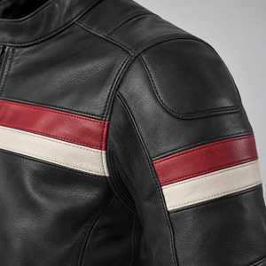 Chaqueta de Motociclista de Cuero Genuino Negro para Hombre, con Bloques de Color, Cuello Alto y Cremallera - Product Image 5