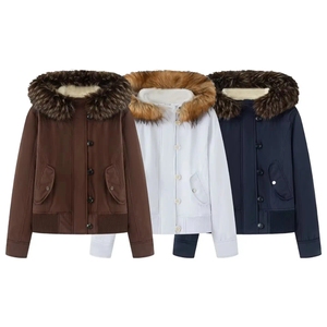 Manteau tendance 2026 avec col en fourrure pour femme, idéal automne-hiver, avec capuche ajustable (édition européenne et américaine) - Product Image 1