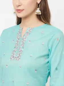 Tissu pour robe en coton biologique écologique, tissé, non cousu |   Ensemble ethnique indien 3 pièces avec dupatta pour femmes - Product Image 3