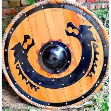 Escudo Vikingo Artesanal de Madera con Dragón, Escudo de Batalla Medieval con Punta Metálica, Decoración para Reenactment de Guerrero Nórdico - Product Image 2