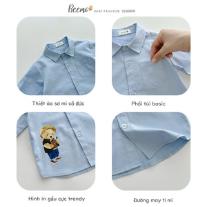 Ensemble de vêtements pour enfants BEEMO Fashion Design, chemise élégante + pantalon, tenue scolaire, imprimé uni, imprimé ours mignon, ensembles de vêtements pour garçons en bas âge - Product Image 5