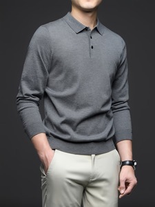 Long Sleeve Regular Fitted <b>Men's</b> Golf for <b>Shirts</b> Quick Dry Knitted Fabric 1/4th Button Anti-Wrinkle Gray Print Customizable - Product Image 4