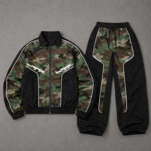 Trendy <b>Camouflage</b> Custom Sublimation Windbreaker Retro Color Block Full Zip Jacket & Contrast Piping Joggers 2-Piece <b>Tracksuit</b> - Product Image 5