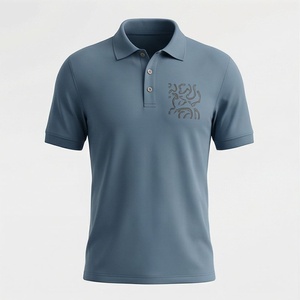 Polo à manches courtes bleu pour homme, logo brodé, coton Oxford, décontracté, respirant, coupe classique, design uni - Product Image 1