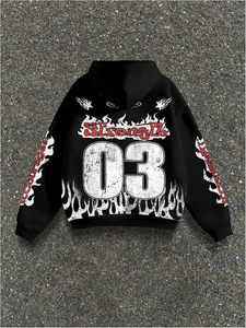 Men's Y2k Number Graphic Zip Up Hoodie Sweatshirt <b>Gothic</b> Long Sleeve Hooded Casual <b>Jacket</b> Streetwear - Product Image 2