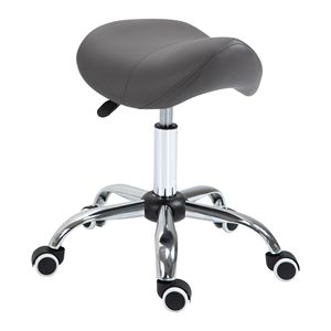 Sgabello Ergonomico con Rotelle in Pelle PU, Altezza Regolabile, Sedia Idraulica da Spa in Grigio per Arredamento Salone - Product Image 1