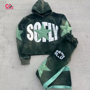 Survêtements personnalisés délavés à l'acide, ensemble droit avec broderie et impression, sweats à capuche et pantalons de survêtement pour hommes – Prix de gros - Product Image 5