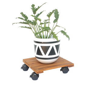 Carrito cuadrado de madera para plantas de diseño moderno con ruedas, soporte para maceta de madera de 30x30cm para uso en el hogar o centro comercial - Product Image 4