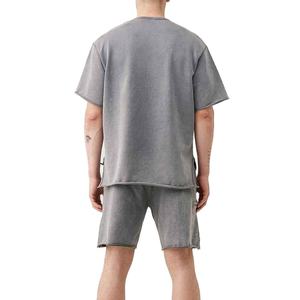 Ensemble deux pièces personnalisé pour homme : T-shirt et short en fibre de bambou 100% de haute qualité, style streetwear, coupe ample, délavé à l'acide, idéal pour l'été - Product Image 5