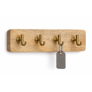 Porta Llaves Rústico de Cuatro Niveles en Madera de Mango con Ganchos de Latón |   Organizador de Hogar Artesanal - Product Image 1