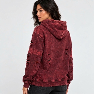 Women’s distressed pullover hoodie with vintage fading, soft fabric, relaxed fit, and <b>rugged</b> accents for effortless casual - Product Image 4