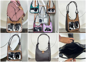 Sacs à bandoulière en cuir à carreaux marron et brun avec logo personnalisé de luxe 2026, sacs à main de luxe en cuir de vache véritable pour femmes - Product Image 3