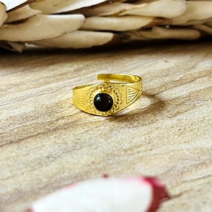 New Arrival Boho Tribal Bohemia Bezel Setting <b>Tiger</b> <b>Eye</b> Ethnic Brass <b>Ring</b> Women 18k Gold Plated Engraved Band Statement - Product Image 1