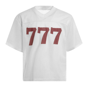 <b>White</b> Mesh V-Neck T-Shirt 777 Print Oversized <b>Crop</b> <b>Top</b> Men Street Style Short Sleeve Breathable Fashion Tee - Product Image 1