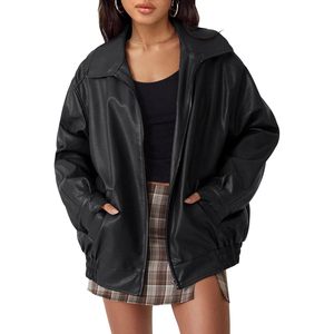 À la mode 2025 reine femmes grande taille Moto Biker manteau surdimensionné Faux cuir veste Bomber Style pour l'automne tenues vêtements de mode - Product Image 3