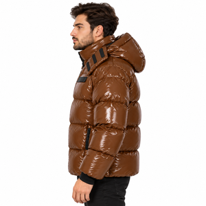 Manteau matelassé brillant pour homme avec capuche, veste d'hiver chaude pour les commandes OEM et en gros - Product Image 3