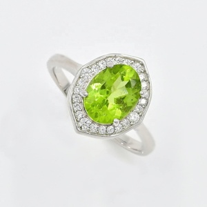 Natural <b>Peridot</b> CZ 925 Sterling Silver 14K Yellow Gold Plated Halo Jewelry Set 8 X 6 mm Oval Cut Gemstone Engagement Wedding - Product Image 4