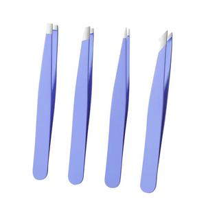 แหนบดึงขนตาสแตนเลสแบบแม่นยำ ปลายเรียบ สีฟ้า ชุด 4 ชิ้น - Product Image 1