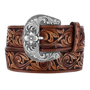 Cinturón occidental de cuero de alta calidad para herramientas, hebilla floral de vaquero en color bronceado, tallado a mano - Product Image 5