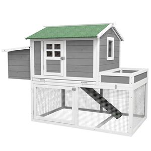 Pollaio in Legno Grigio con Aiuola Rialzata, Area di Recinzione e Nido - Gabbia per Animali da Esterno con Vassoio Rimovibile - Product Image 1