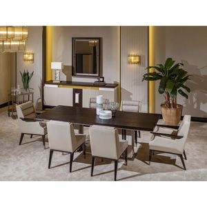 Modern Solid Teak Wood <b>Dining</b> Room Set Marble <b>Top</b> 6 Chairs Rectangle <b>Table</b> Minimalist Scandinavian Villa Home Furniture - Product Image 1